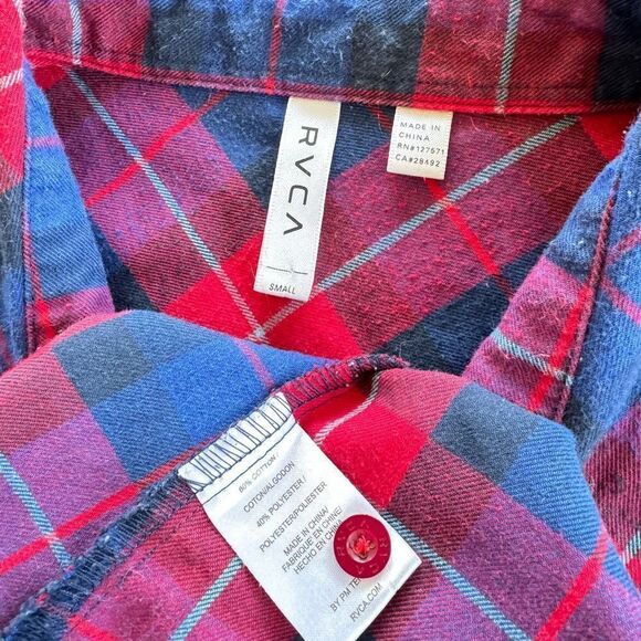 RVCA Women’s Plaid Blue Red Long Sleeve Button Down Casual Shirt Size Small GUC - Picture 5 of 12